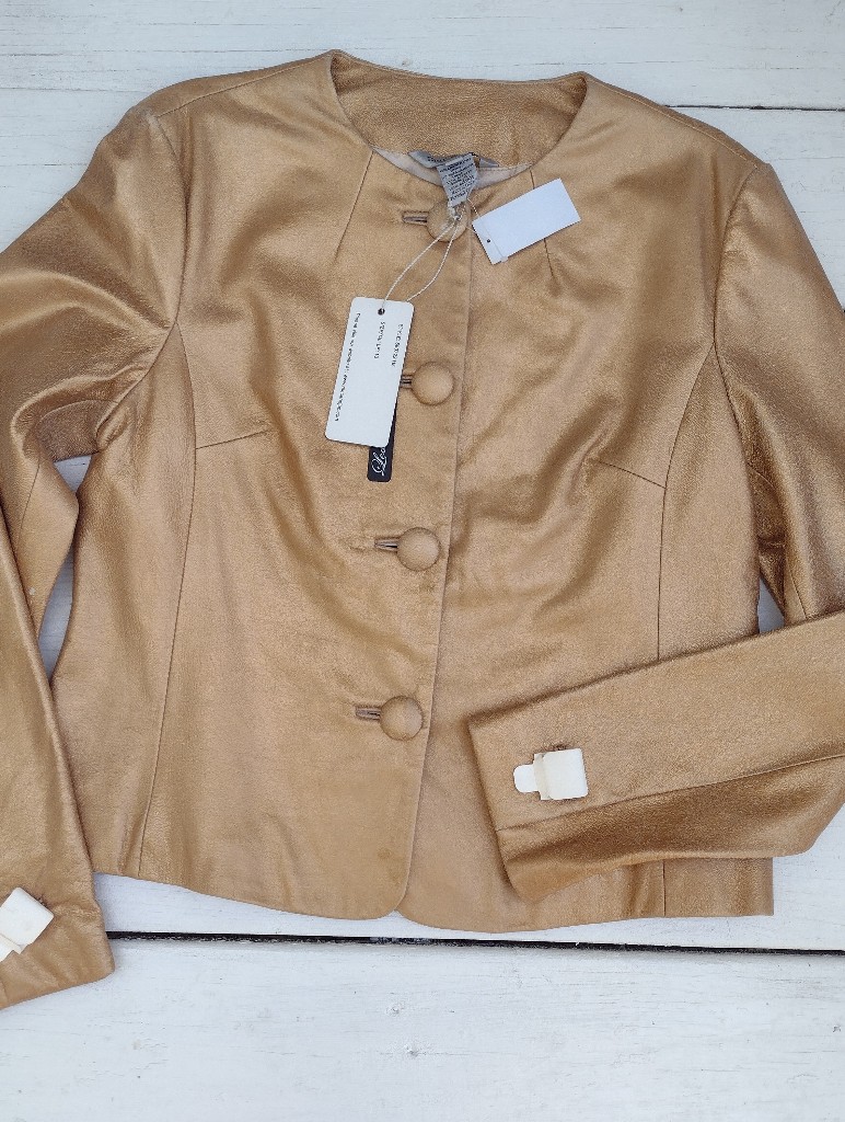 Mac & Jac Gold Leather Button Down Blazer
